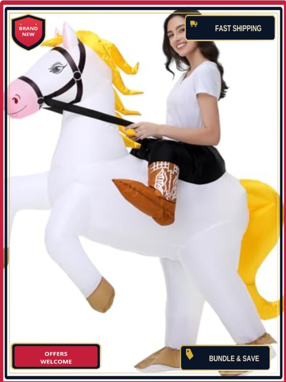 Inflatable Horse Costume Adult Blow Up Ride On Suit Halloween Cosplay Party